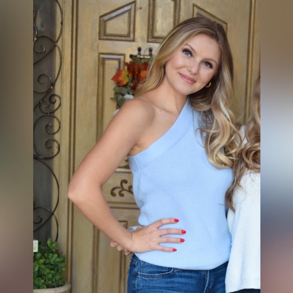 Solid blue one shoulder sweater